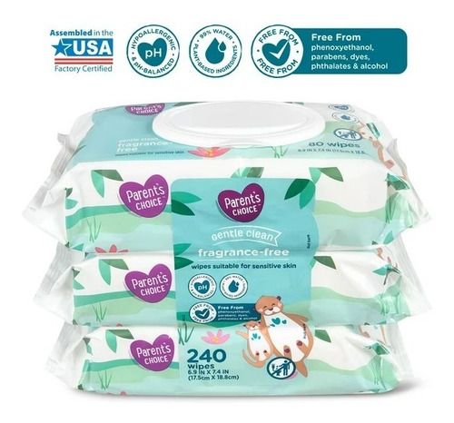 Parents Choice Toallitas Húmedas, Sin Fragancia, Suaves 240