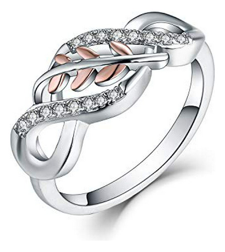 Anillos - 925 Sterling Silver Cubic Zirconia Rose Gold Leaf 