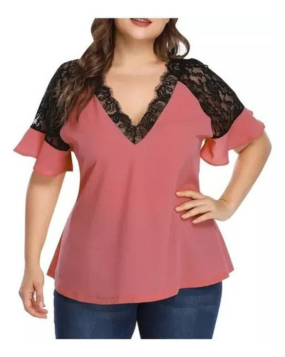 Women's Fashion Blouses Plus Size Chiffon V-neck Lace