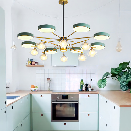 Lampara De Techo Colgante Industrial 8 Luces Downlight Verde