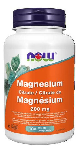 Magnesium Citrate 200 Mg 100 Tabletas Now Foods