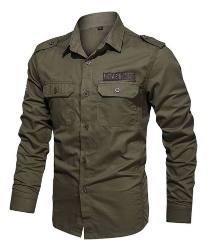 Camisa De Manga Larga De Algodón Con Uniforme Militar Inform