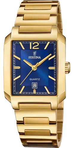 Reloj Festina Mujer On The Square Dorado Azul Fecha F20680.3