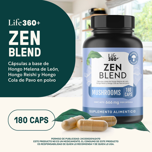 Zen Blend Life 360+ 180 Cápsulas Reishi Cola De Pavo