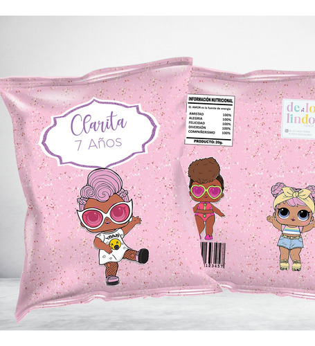 Bolsa Chip Bag Imprimible Muñecas Lol Editable Golosinas