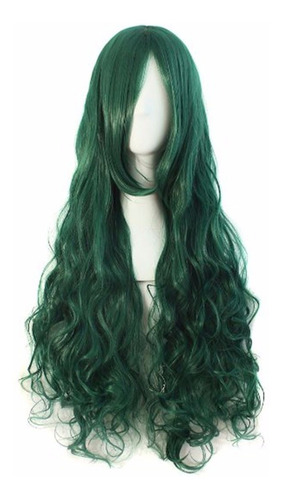 ¡ Peluca Ondulada 80cm Verde Pino Kanekalon Cosplay New !!