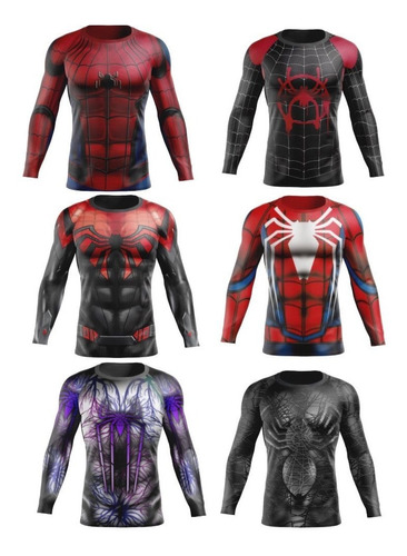 Kit 6 Camisetas Manga Longa Spider Man Homem Aranha Herois 