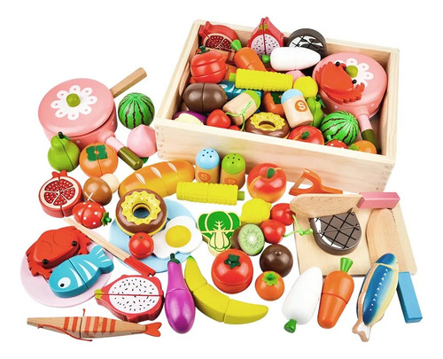 Juguetes Comida Frutas Verduras Madera Niños 40 Piezas+caja