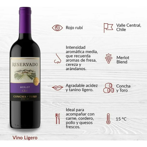 Vino Tinto Concha Y Toro Merlot 750ml Reservado Chile