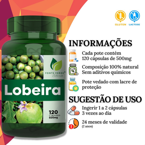 3 Potes Lobeira 100% Natural Kit 360 Cáps Fonte Verde