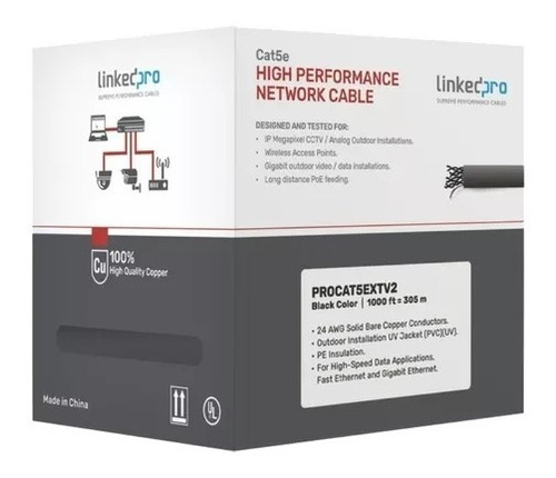 Bobina Cable Negro 305m Cat5e Ftp Blindado Intemperie Datos