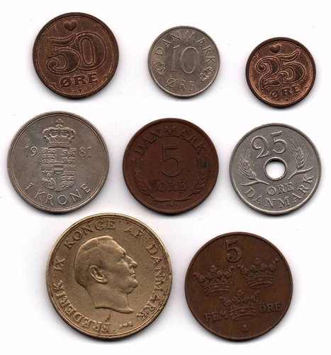 Dinamarca Lote De 8 Monedas Todas Diferentes