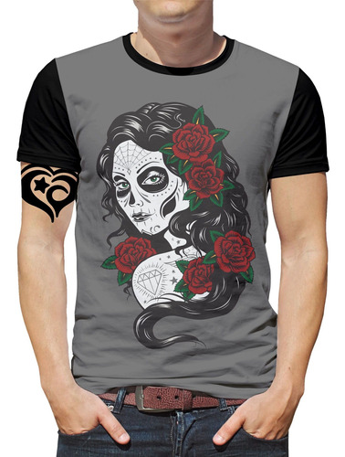 Camiseta Caveira Mexicana Rock Masculina Adulto Roupas Blusa