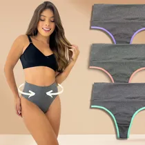 Comprar Kit 3 Calcinhas Fio Duplo Cós Alto Reforçado Modela Barriga