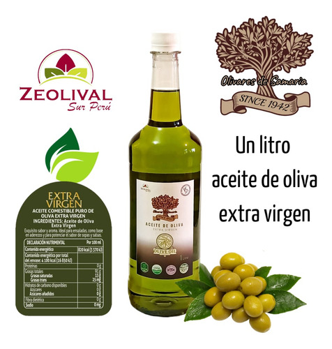 Aceite Puro De Oliva Extra Virgen Un Litro Prensado En Frío