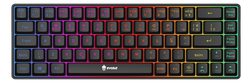 Teclado Gamer Evolut Fay Eg211 60% Backlight Luz Rainbow Rgb Cor de teclado Preto Idioma Português Brasil