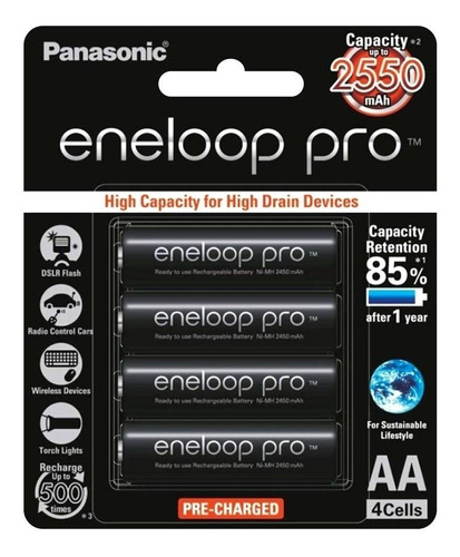 Pilha Recarregável Panasonic Eneloop Pro 2550mah Bk-3hcde