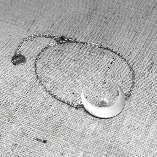 Imagen 5 de 8 de Pulsera Mujer Acero Inoxidable Luna Perla Plateada Regalo