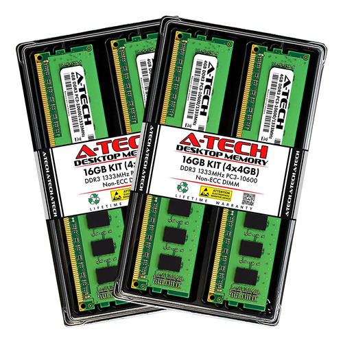 Memoria A-tech 16gb Kit (4x4gb) Ddr3 1333 Mhz Pc3-10600 Dimm