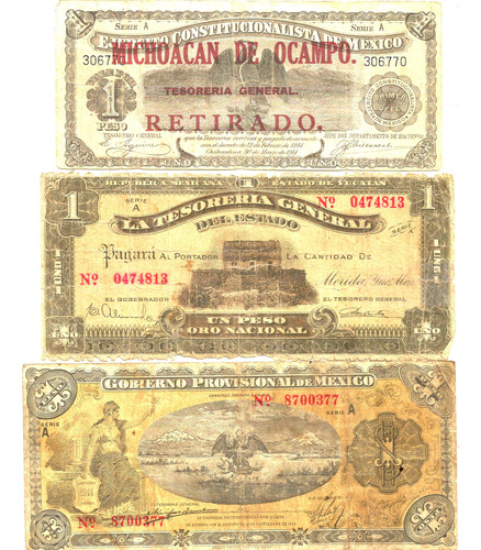 3 Billetes De Un Peso Revolucion (remte)