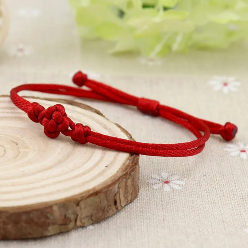 Pulsera Hilo Nudo Trébol Rojo Protección Suerte Unisex B180