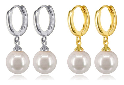 Aretes De Perlas De Acero Elegante No Alergénico Mujer 2pare
