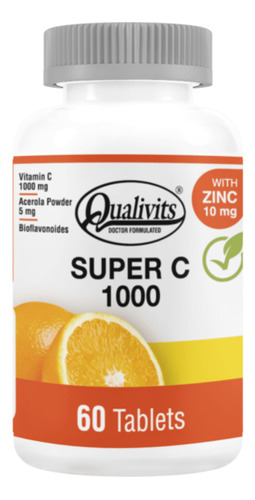 Super C 1000 Mg + Zinc X 60 Tabletas Vitamina C Qualivits® Sabor Natural