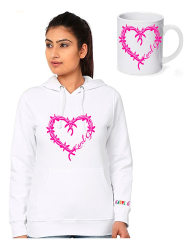 Poleron Canguro Hombre Mujer Y Niño Corazon Rosa  Karol+ Taza