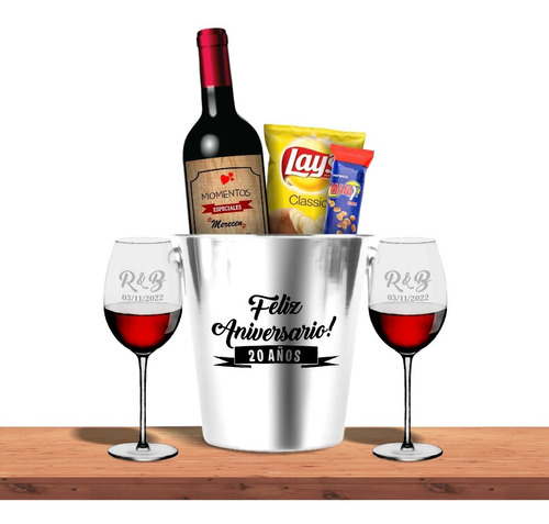 Set De Botella Copas De Vino Con Balde  Personalizado