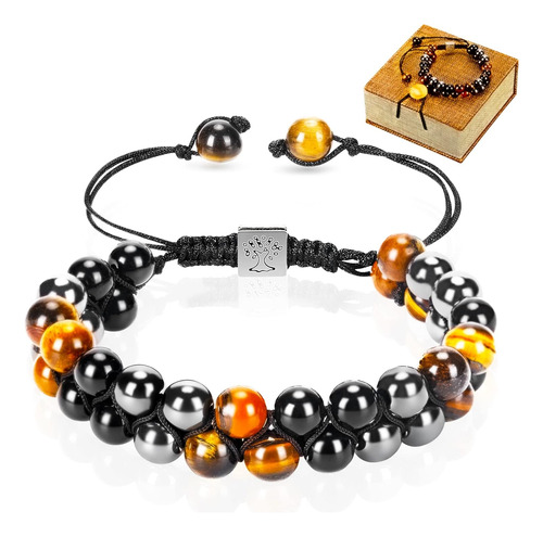 Pulsera De Protección Triple  Ojo De Tigre Hematita Ob...