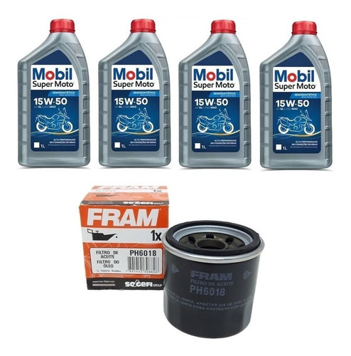 Kit Troca De Oleo E Filtro Fram Mobil 4t Mx 15w50 Bandit