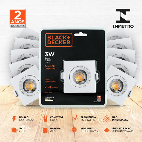 Kit 20 Spot Led 3w Branca Quadrado - Black + Decker