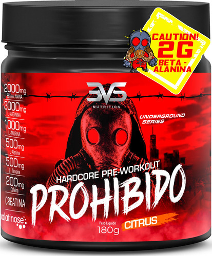 Pré Treino Prohibido 180g - Sabor: Citrus - Fórmula Avançada Com Creatina, Beta Alanina, Taurina, Cafeína, L-tirosina, L-alanina, Arginina E Palatinose