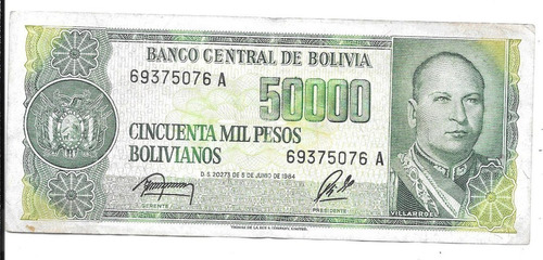 Liquido Excelente Billete De Bolivia. 50.000 Bolivianos 1984