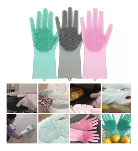 Guantes De Silicón Para Limpieza, Un Par Verde, Gris, Azul Y Amarillo