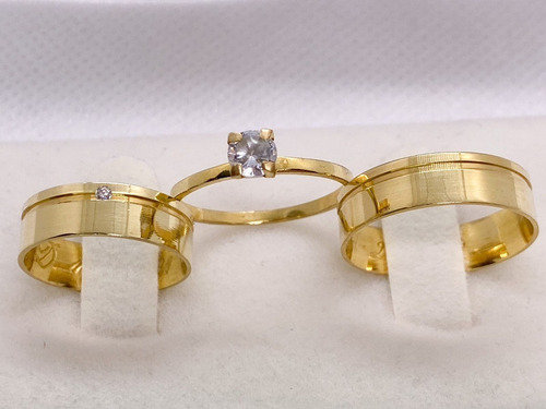 Par Alianças Ouro18k Com Brilhante Casamento Noivado 5mm 5g