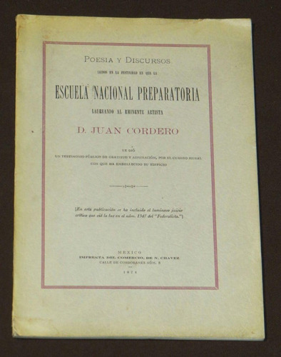 Poesía Y Discursos Leídos Escuela Nacional Preparatoria 1874