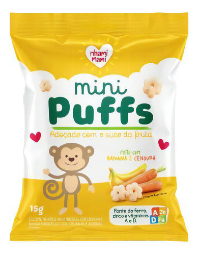 Kit 6x: Snack Infantil Puffs Banana E Cenoura Nhami Mami 15g