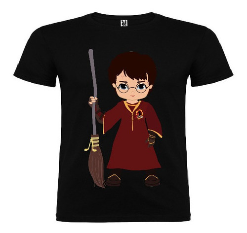 Polera Color Algodón 100% Niños Harry Potter Escoba