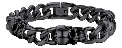 Prosteel Pulsera De Mano Con Calavera Y Esqueleto Negro, De