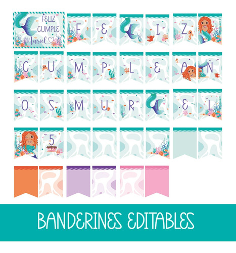 La Sirenita Kit Imprimible Candy Cajitas Invitacion Editable