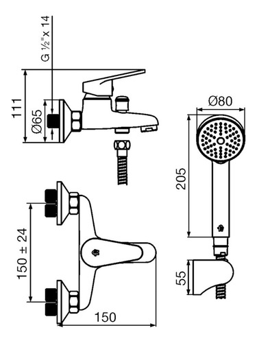 Griferia Baño Fv M4 Compacta Ducha Exterior Monocoma 0310/m4 Plateado