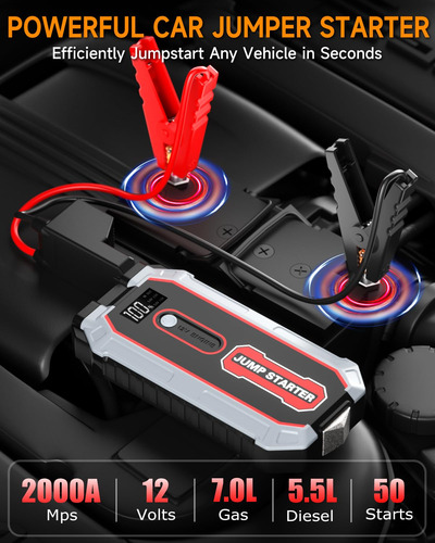 Arrancador De Batería Portátil 2000 A 12 V Con Linterna