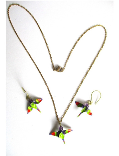 Juego De Collar Y Aretes De Colibríes Origami