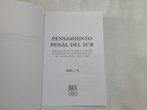 Pensamiento Penal Del Sur N°2 2006 Raul Zaffaroni Di Placido