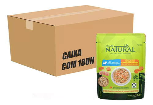 Ração Úmida Cães Guabi Natural Frango Salmão Sachê 100g 18un