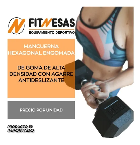 Mancuerna Hexagonal Engomada 6 Kg Goma Pesa Maciza Gym