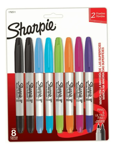Sharpie Marcadores Permanentes Twin Tip 2 En 1 Con 8 Colores