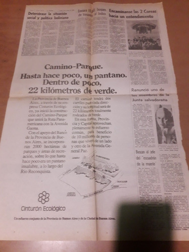 Tapa Diario La Prensa 06 03 1980 River Cinturón Ecológico (Usado)