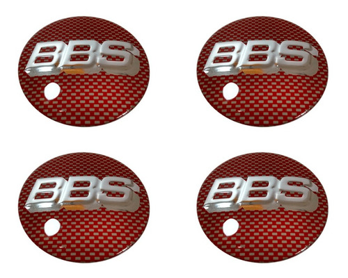 Kit 4 Emblema Bbs Carbono C/ Vermelho 65 Mm Roda Calota 